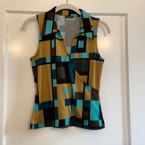 Vintage inspired faux wrap sleeveless top
